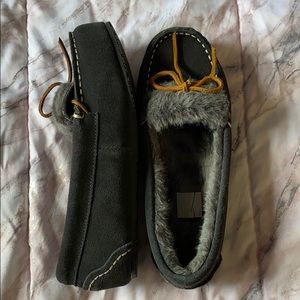 Grey moccasins, fur-lined